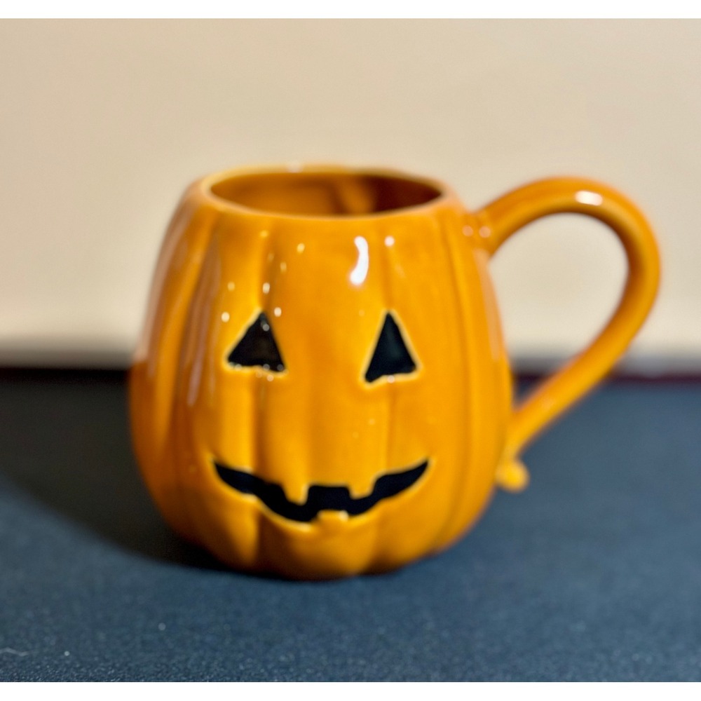 Pottery Barn Halloween Jack O' Lantern Pumpkin Mug Orange Ceramic Coffee Cup